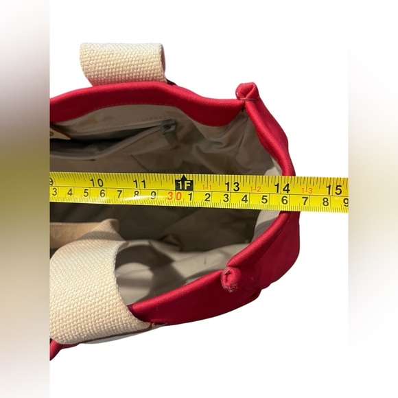 BURBERRY Red Canvas Ivory Fabric Leather Handles Satchel Tote Bag Made in Italy - Picture 15 of 15